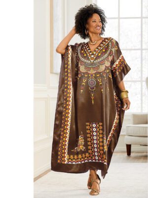 blessed digital silk kaftan dress