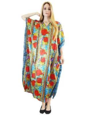 V-Neck Floral Silk Kaftan Dresses for women