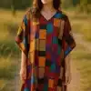 V Neck Midi Kaftan Dress for Women Loungewear