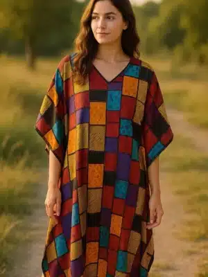 V Neck Midi Kaftan Dress for Women Loungewear