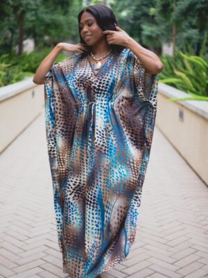 V Neck silk long maxi kaftan dress for women