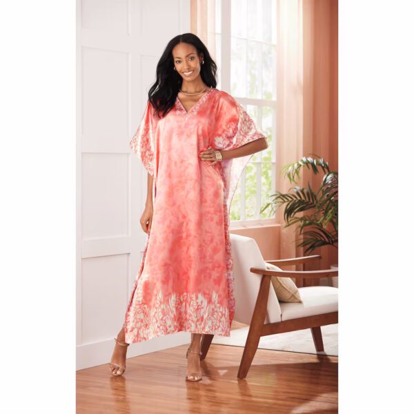 Pink silk long kaftan dress for women