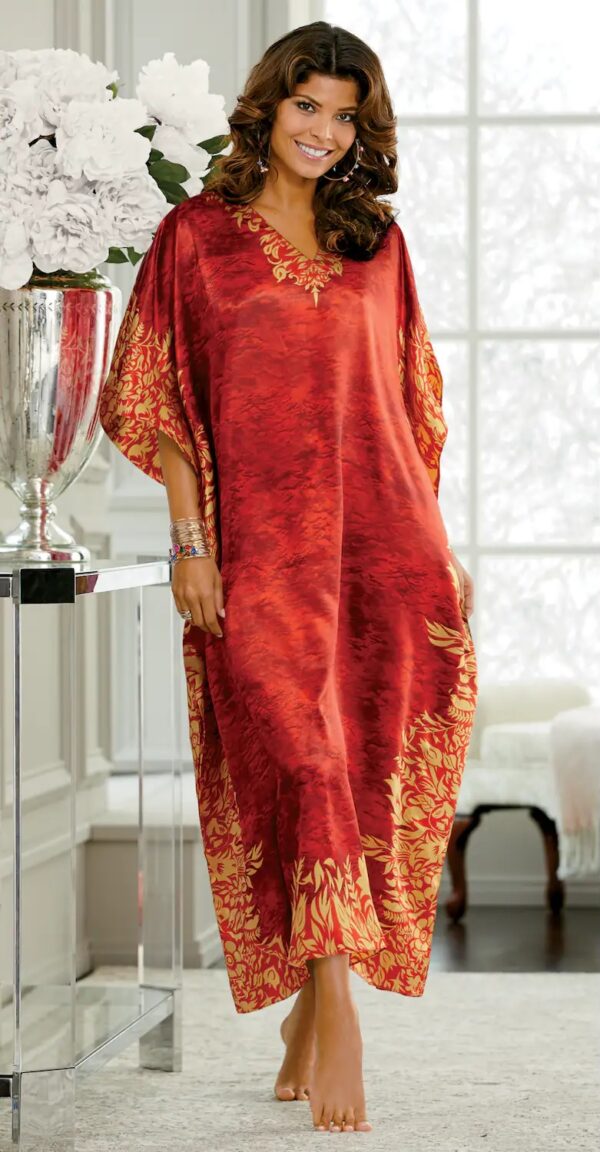 Red silk long kaftan dress for women