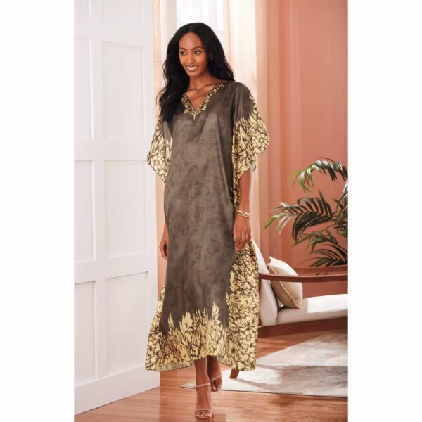 brown silk long kaftan dress for women
