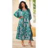 V-neck printed silk kaftan dress