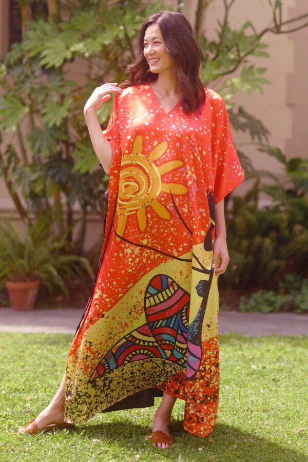 v-neck silk kaftan dress for women in Pakistan