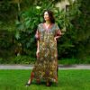 V-Neck with V-Band Silk Gorgeous Kaftan Dress for Women in Tiger Print