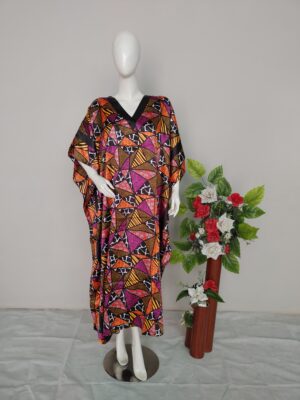 V-Neck with V-Band Silk Long Kaftan Dress for Women Front