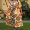 V Neck Lawn Maxi Kaftan Dress for Women
