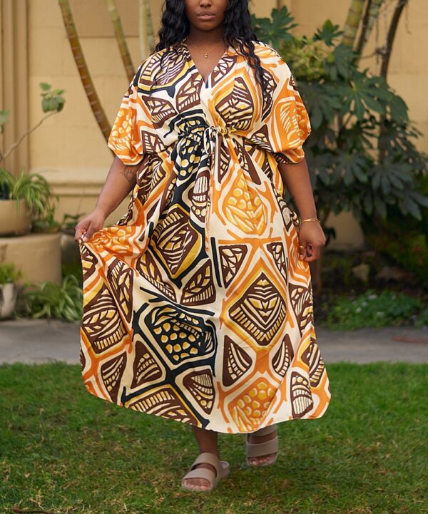 V Neck Lawn Maxi Kaftan Dress for Women