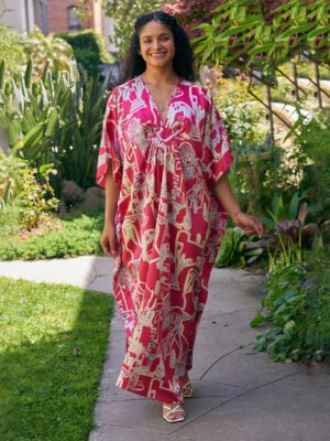 V Neck with Gathering Maxi Style kaftan Dress for Women