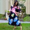 Double V Neck Long Lawn Hot Kaftan Dress for Women