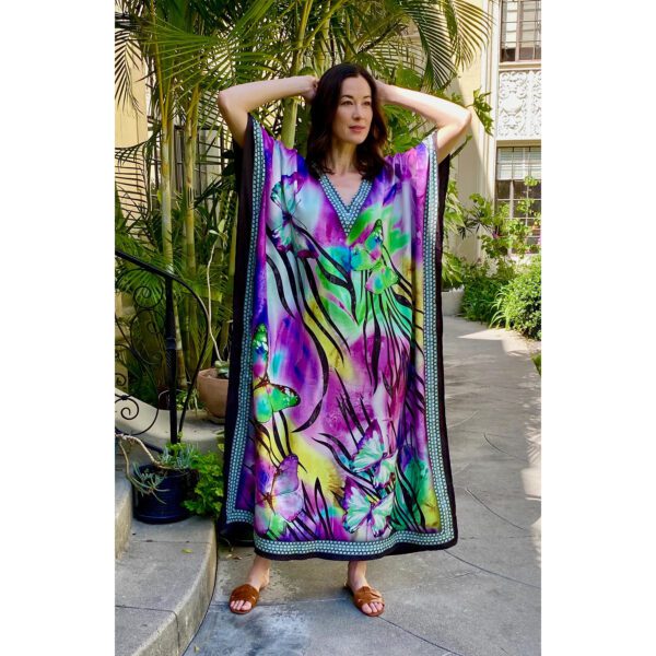 V Neck with V Band Lawn Summer Kaftan Dress for Women