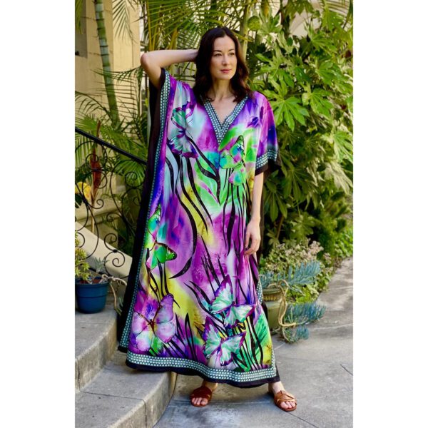 V Neck with V Band Lawn Summer Kaftan Dress for Women Side