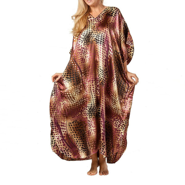V neck silky long luxury kaftan dress for women