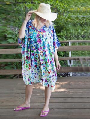 V Neck Lawn Midi Kaftan for Women and Girls