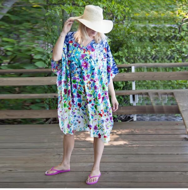 V Neck Lawn Midi Kaftan for Women and Girls