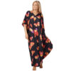 Double V Neck Lawn Black Kaftan Dress