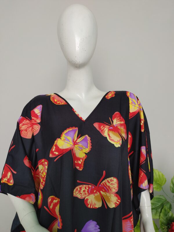 Double V Neck Lawn Black Kaftan Dress Close up