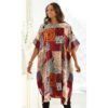 Scoop Neck Silk Midi Kaftan Dress for Women