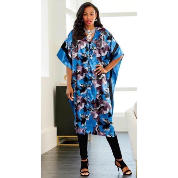 V Neck Silk Coat Kaftan Duster for Women