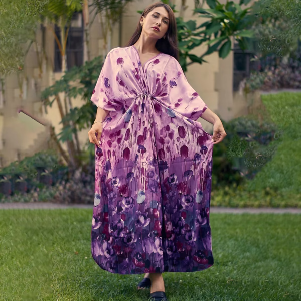 V Neck Maxi Style Abaya Kaftan Dress