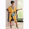 V Neck Lawn Midi Kaftan Dress for Women