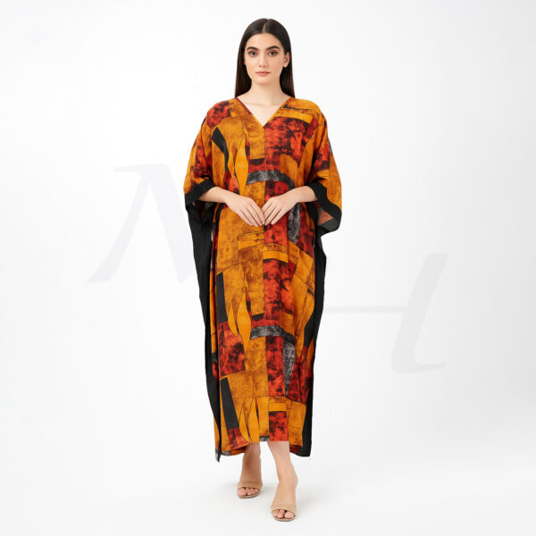 v band lawn kaftan dress front