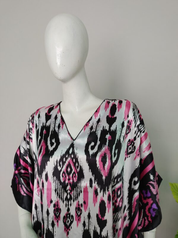 V-neck silk kaftan long dress for women close
