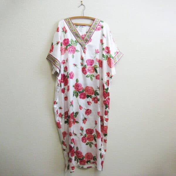 Floral Abaya Kaftan Dress White Front