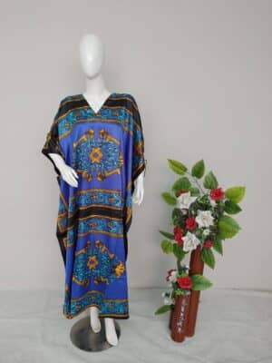 V Neck long silk kaftan dress