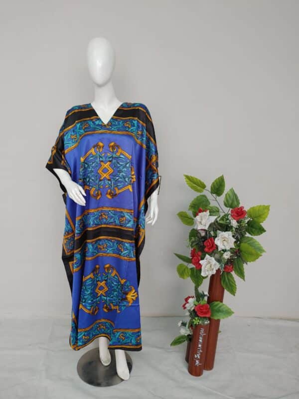 V Neck long silk kaftan dress