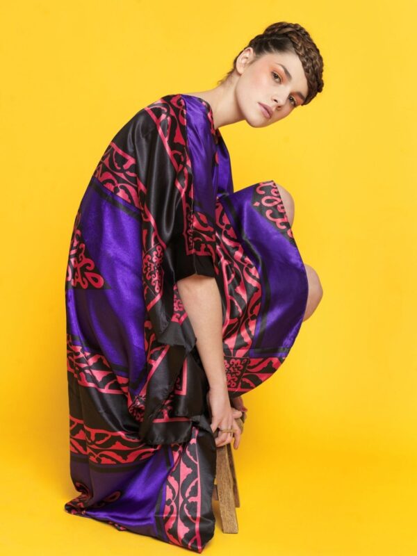 V Neck Vintage Kaftan dress Blue Color