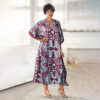 V-neck printed silk kaftan dress for women