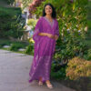 V Neck Silk Digital Kaftan Dress for Women