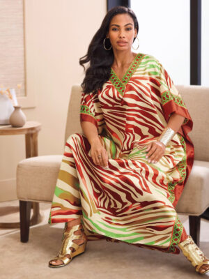zebra print silk kaftan dress front