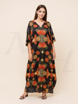Black silk kaftan dress front