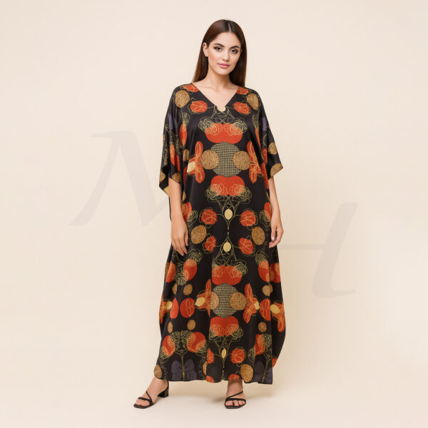 Black silk kaftan dress front