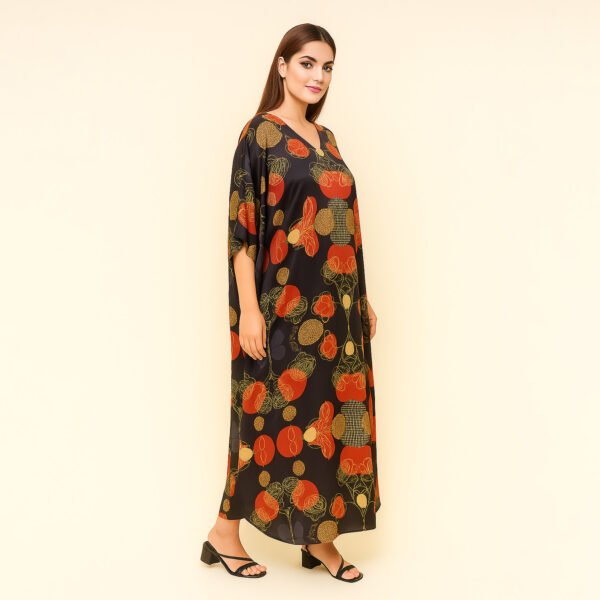 black silk kaftan dress half side