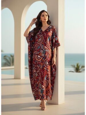 Moroccan silk kaftan dress front pose