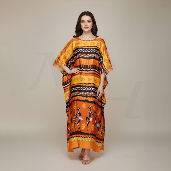 scoop neck silk long kaftan dress front
