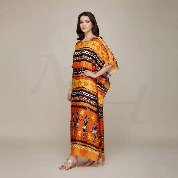 scoop neck silk long kaftan dress half side