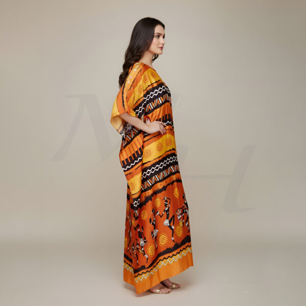 scoop neck silk long kaftan dress side