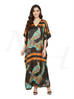 Printed Peacock Kaftan for Women - Model Front View