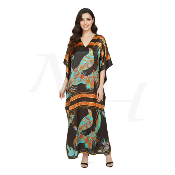 Printed Peacock Kaftan for Women - Model Front View