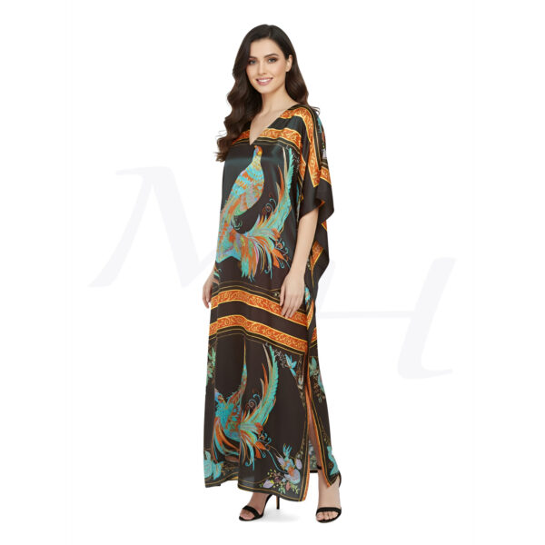 Printed Peacock Kaftan for Women - Model Half Side View