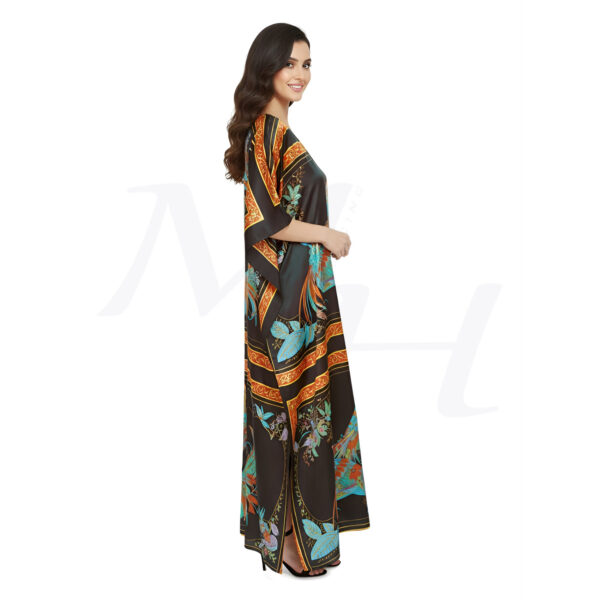 Printed Peacock Kaftan for Women - Model Side View