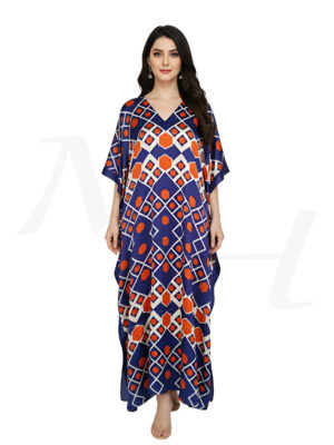 blue silk kaftan dress for women in Pakistan front