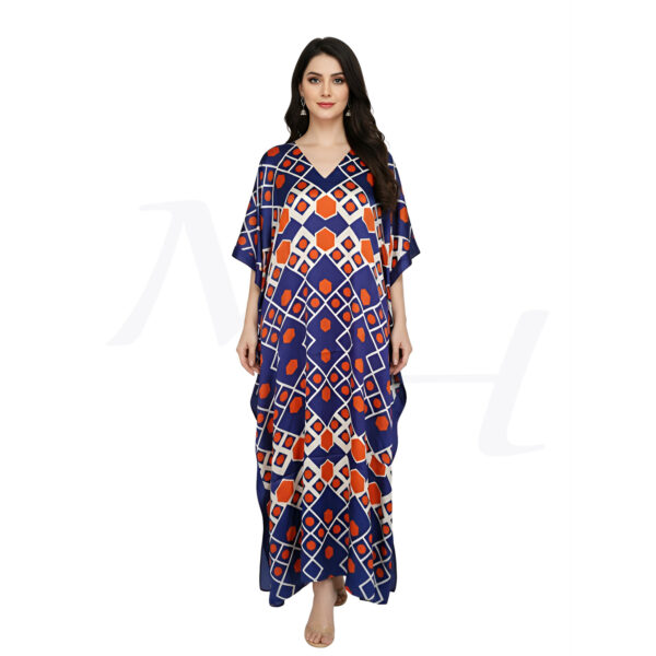 blue silk kaftan dress for women in Pakistan front