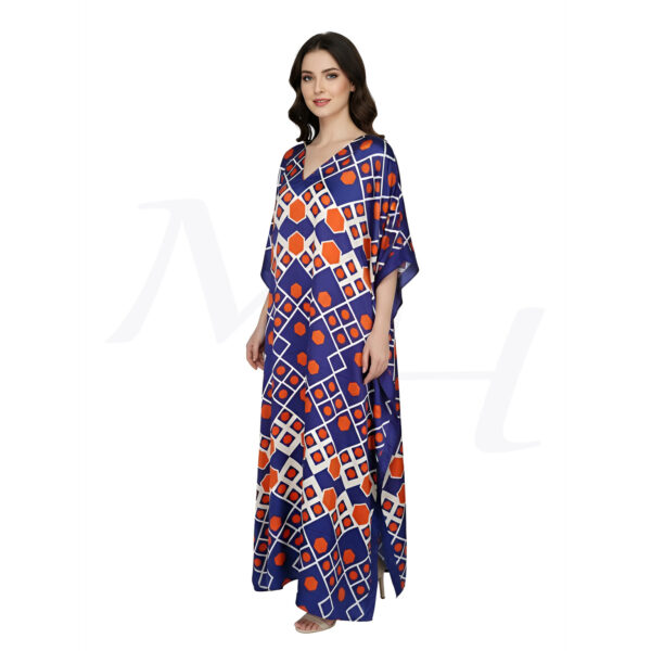 blue silk kaftan dress for women in Pakistan half side
